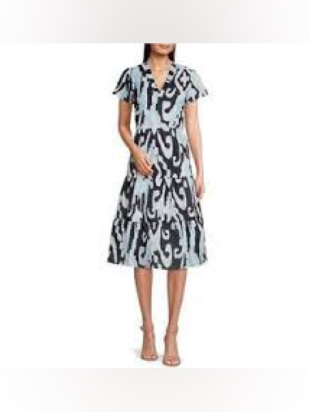 Jude Connally Eliza Dress in Grand Ikat Sky-tiered cotton midi